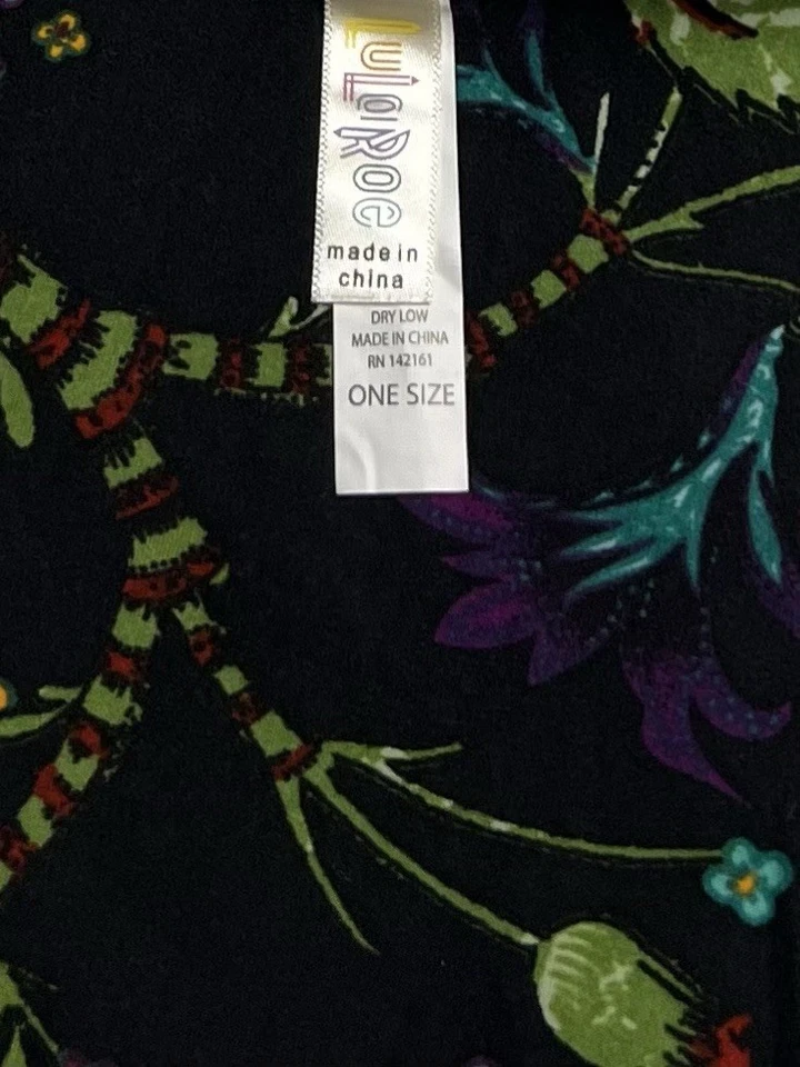 LuLaRoe Leggings OS One Size HTF BLACK Colorful Rainbow PAISLEY Flower Whimsical - Image 4 of 4