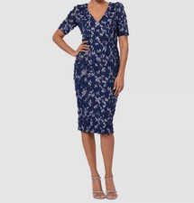 Xscape Womens Blue 3D-Flower Short Sleeve Sheath Dress Petite Size 14P