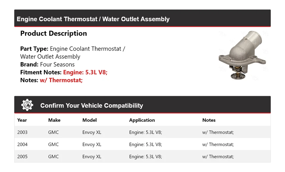 Termostato de refrigerante de motor GMC Envoy XL 2003-05/conjunto de salida de agua 4 estaciones Foto 2 de 4