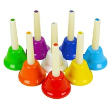 Coloured Hand Bells Set of 8 Diatonic Notes C-C 13cm High, Colour-Coded - A-Star