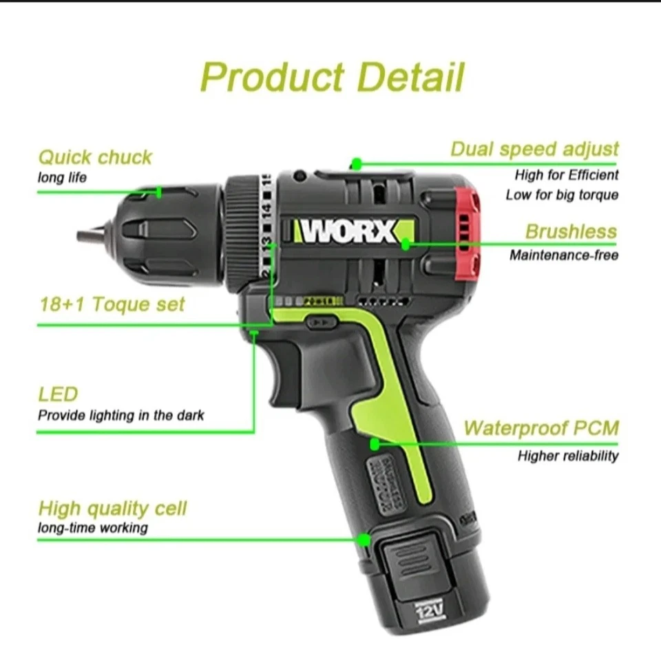 WORX WU130 - 10MM 12V BL Brushless Impact Drill - Double Battery Impact Drill - Image 4 of 4