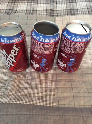 1999 Dr Pepper Can Disney Pixar Flik Can -1 Open Top & 2 With