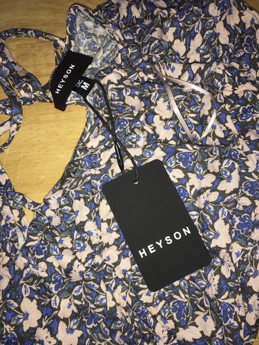 Abito donna boutique Heyson blu rosa floreale bohemien media manica lunga nuovo con etichette - Foto 11 di 13