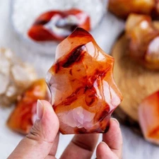Natural Carnelian Stone Flame Red Agate Crystal Mineral Specimen Home Decoration