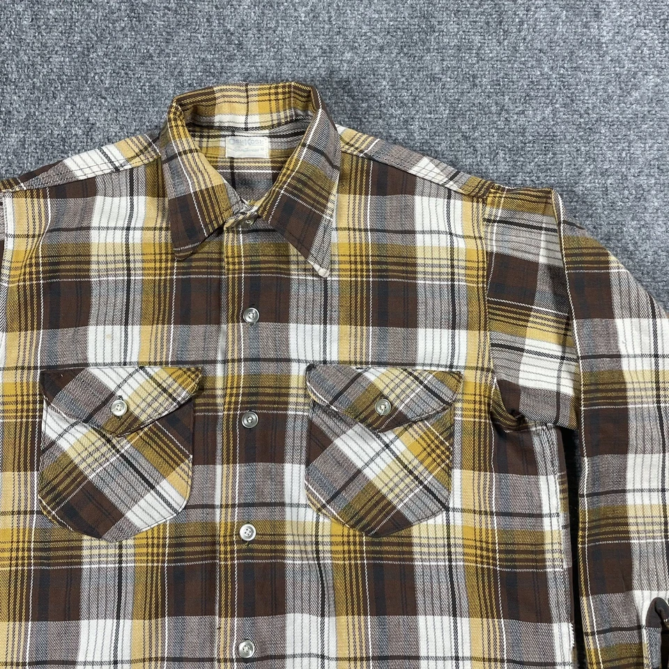 VINTAGE 60s OshKosh 100% Cotton Flannel Shirt Size Small Thick Heavy Yellow 1960 - Image 2 of 4