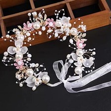 Wedding Hair Accessories for Kids, Flower Girl Hair Flower Pearl Pink