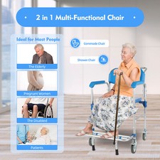 Medical Shower Commode Wheelchair Transport Chair Mobility Bedside Toilet 350lbs