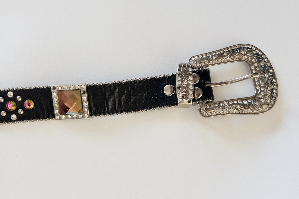 Western Bling Belt Large Square Crystals Womens Missing 1 Small Crystal 46\