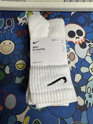 Nike SX7664 Mens Crew Socks Everyday Cushioned 3 Pack Dri-Fit Size L 8-12