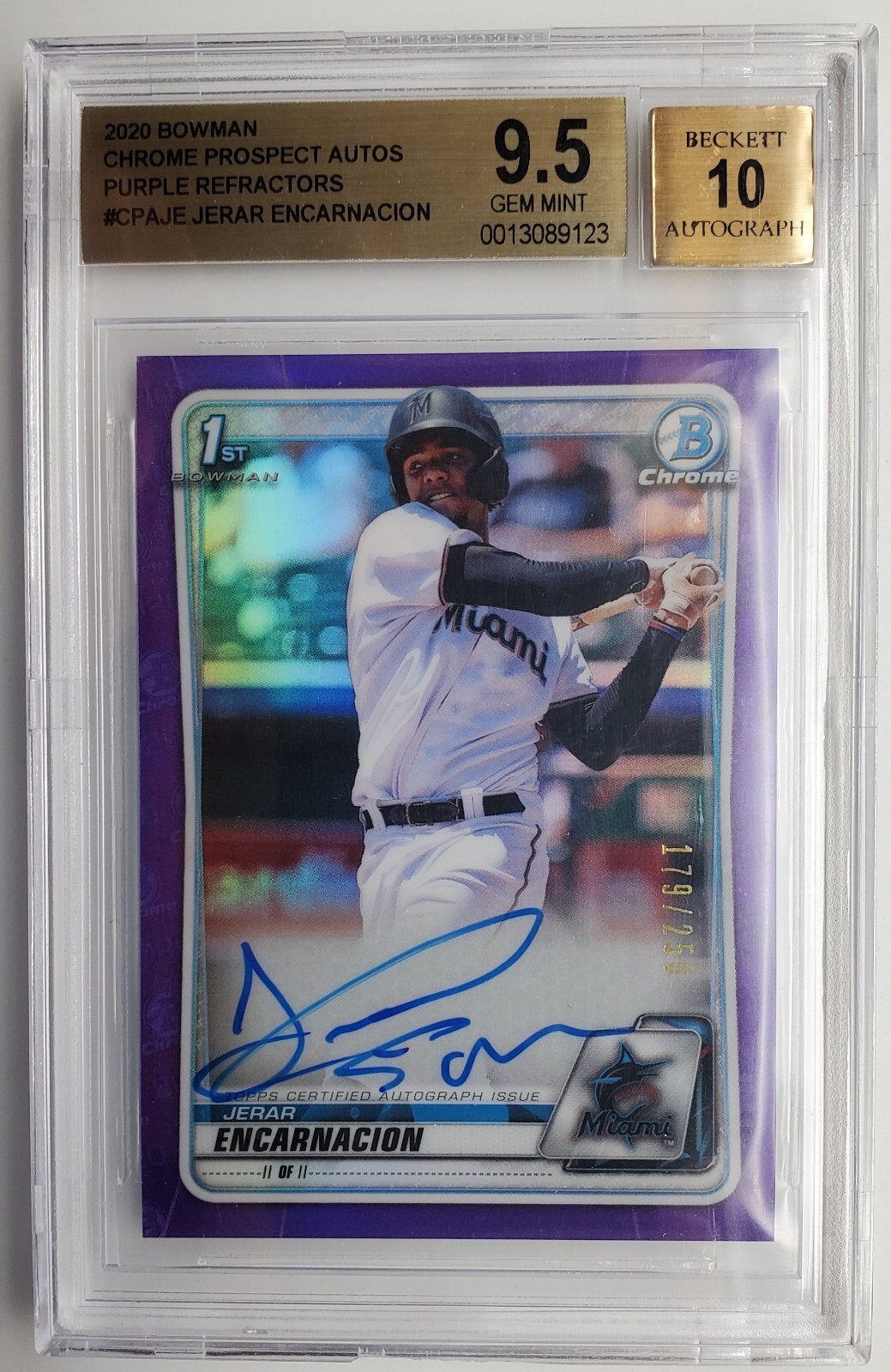 2020 Bowman Chrome Purple Jerar Encarnacion Autograph BGS 9.5 w/10 Auto 179/250