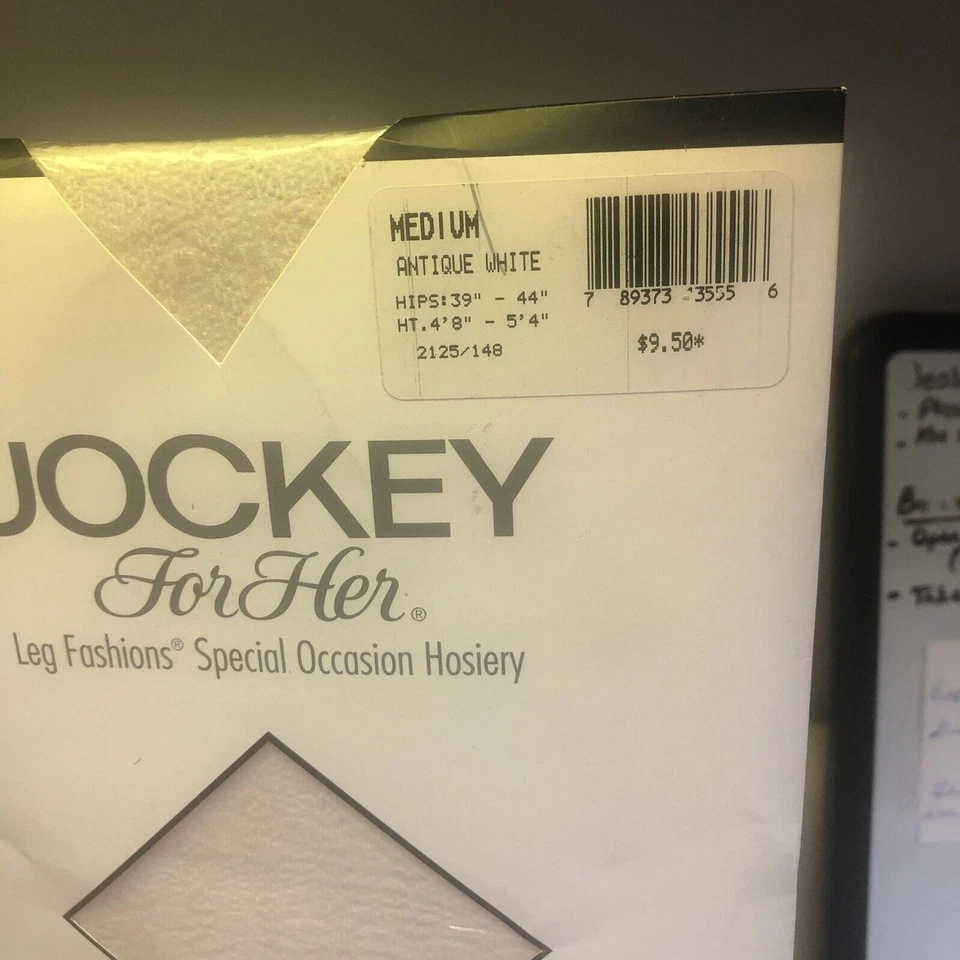 Meia-calça 3 Pr Jockey for Her Control Top antiga branca média tule, renda de crochê - Imagem 4 de 4