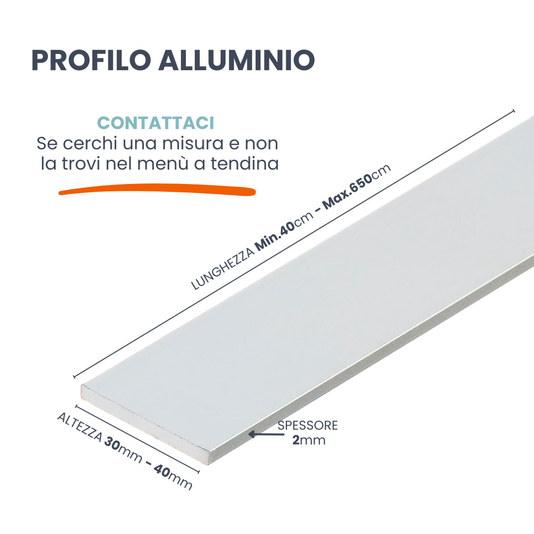 Profilo Piatto Alluminio 2MM Barra Piatta Peso per Tende- Misure da 40CM a 650CM
