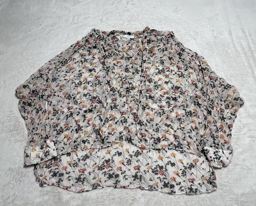 Joie Top Women's Large White Floral Long Sleeve Sheer Chiffon Blouse