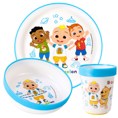 Cocomelon 3-teilig zweifarbig Kinder Abendessen Geschirr Set Teller, Schüssel & Becher