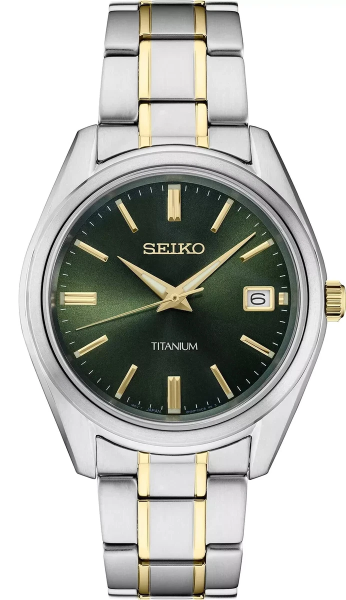 Reloj Seiko Essentials para hombre cuarzo esfera verde titanio - SUR377P1 NUEVO