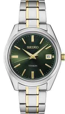Reloj Seiko Essentials para hombre cuarzo esfera verde titanio - SUR377P1 NUEVO - Imagen 1 de 4
