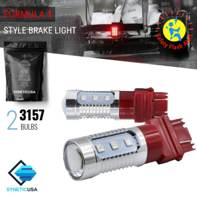 2x 3157/3457K Bright Red Flash Strobe Blinker Rear Brake Tail LED Light Bulbs