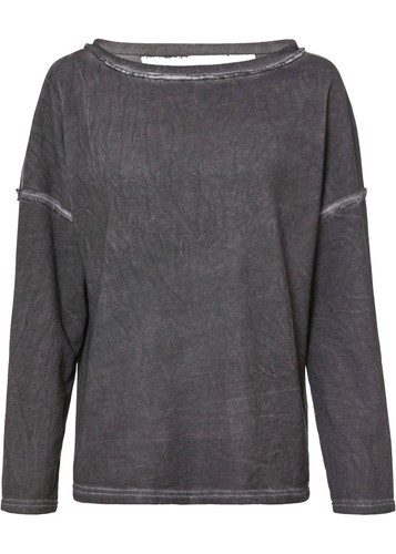 Neu Sweatshirt im Used-Look m Rückenausschnitt Gr. 36/38 Schiefergrau Damenshirt