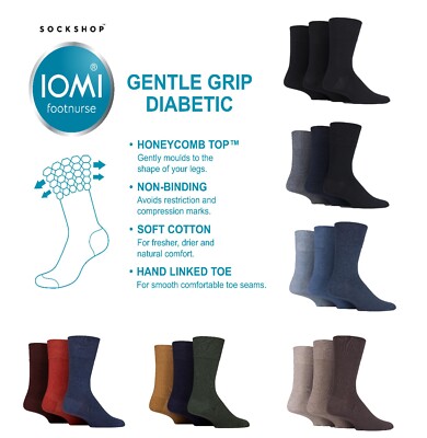 Herren Diabetikersocken, sanfter Griff, uni, Baumwolle, 3er Pack - SOCKSHOP IOMI FootNurse