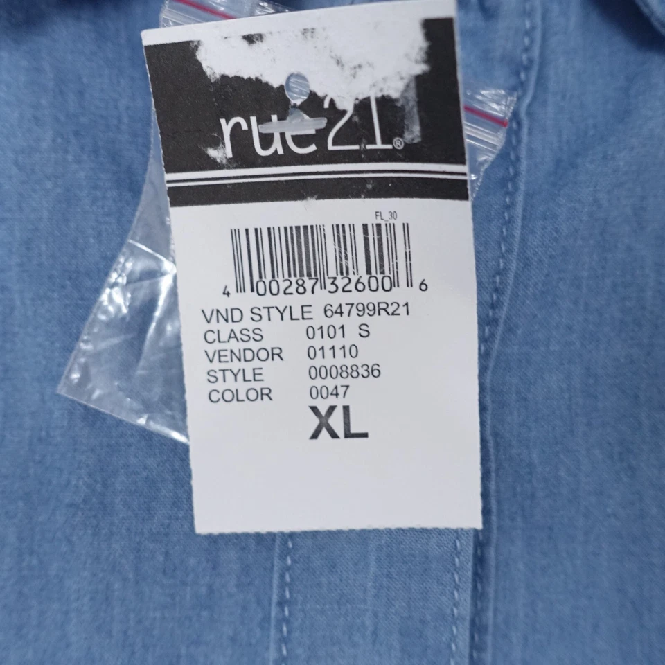 Vestido Camisa Rue21 Feminino XL Azul Algodão Gola Cintura Cinto Casual Manga Longa - Imagem 4 de 4