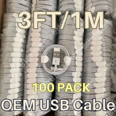100 Pack USB Charger Cable Cord 3FT For Apple iPhone 7 8 XR 11 12 13 14 Pro Max 