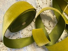 vintage velvet rayon satin back ribbon 1.5" saffron moss 1yd made in France