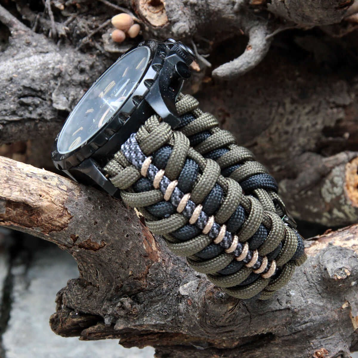 Camo Paracord Watch Band Stainless Buckle Strap Lug Size 20mm, 22mm, 24mm,  26mm