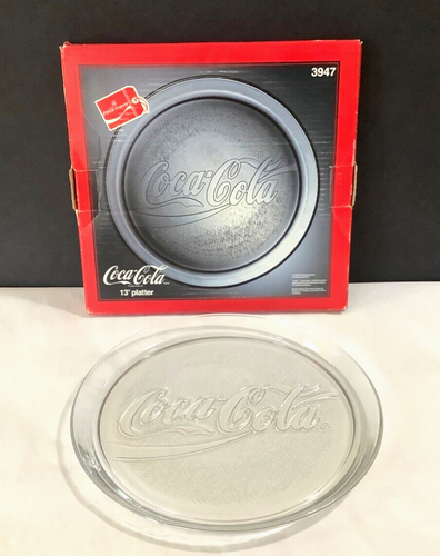 Vintage 1990 Coca Cola Coke 13” diameter Clear Glass Serving Platter Tray w/Box - Picture 3 of 5