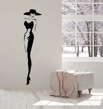  Vinyl Wall Decal Top Fashion Model Hat Retro Lady Style Woman Stickers (1408ig)