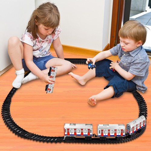Set Treno Metro Bambini Giocattolo Luce Lampeggiante Suono Pista di Montaggio Ferrovia Staccabile - Foto 5 di 9