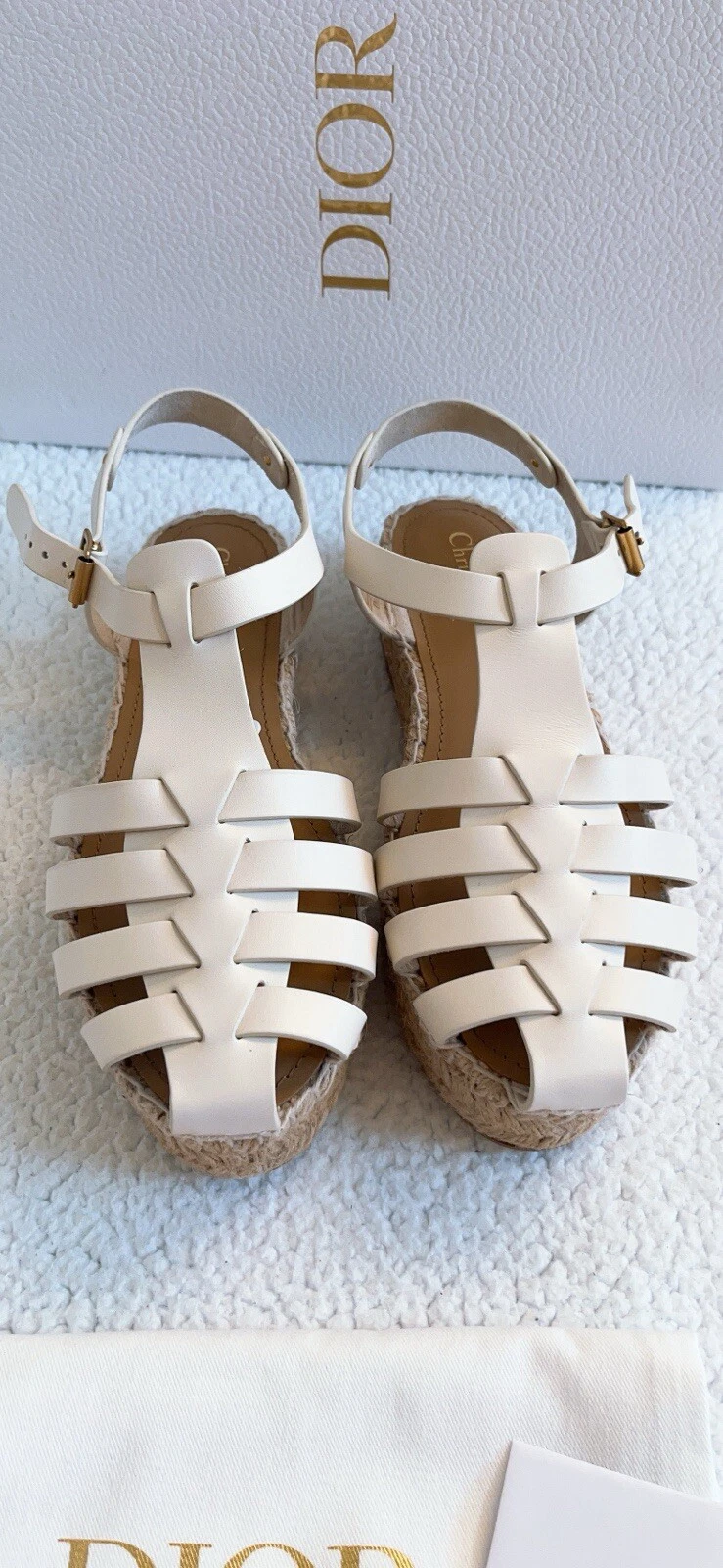 Sandales espadrilles marines blanches Christian Dior pour femme pointure 37,5 / 7,5 US