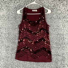 Cato tank top Shirt Womens Small Burgundy sequin chevron classic preppy evening