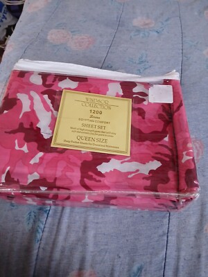 Windsor Collection 1200 Series Egyptian Comfort Queen Pink Camflage Sheetset