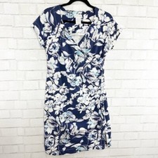 Soft Surroundings Blue Floral Faux Wrap Casual Dress Women's Size Medium
