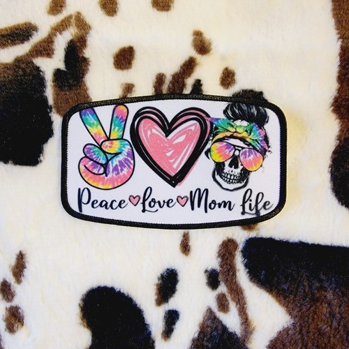 Peace Love Mom Life Hat Patch Sublimation DYI Fabric Patch Glue Iron On Sew - Picture 5 of 5