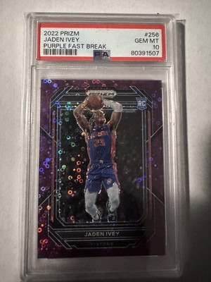 2022 Panini Prizm Jaden Ivey Purple Fast Break Rookie GEM MT 10 #256 Pistons RC