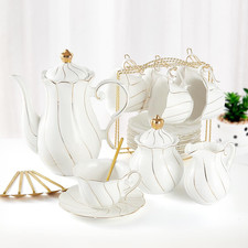 22 Pcs White Porcelain Tea Set for 6, Luxury British Style Tea/Coffee Cup Set wi