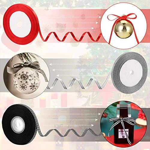  Juego de 6 rollos 150 yardas de cintas finas de grosgrain de 0,4" de Navidad 2 cuadros de búfalo  Foto 4 de 4