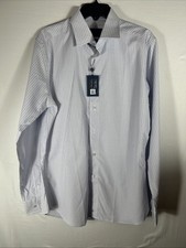 155 David Donahue Trim Fit Poplin Printed Dress Shirt Size 16