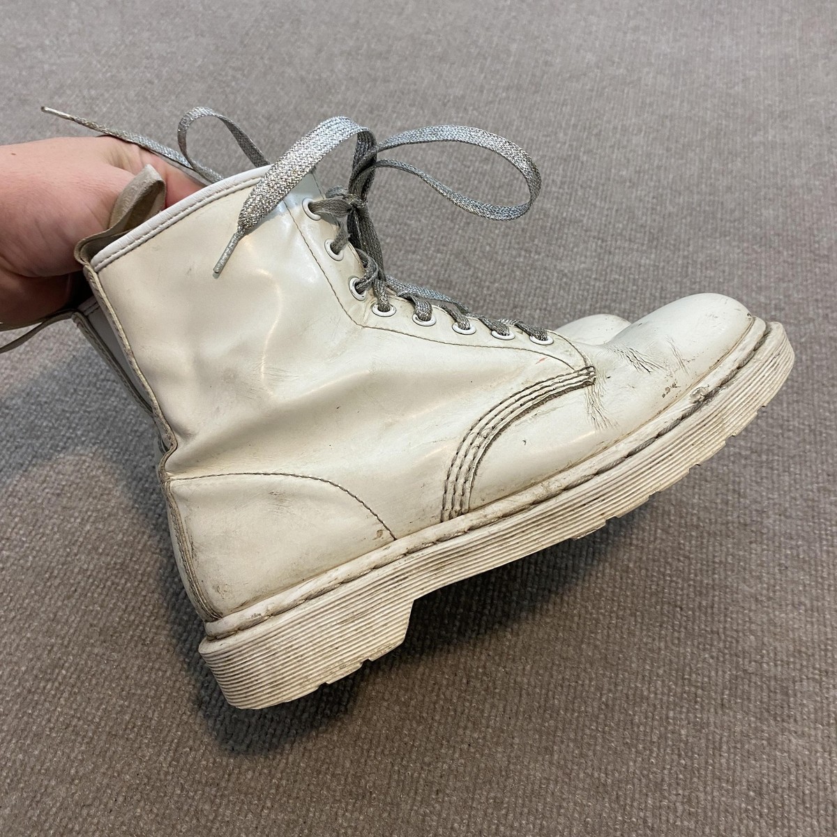 Dr. Martens 1460 Mono Boots Mens Size 8 White Leather Combat 