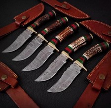 Lot of 10 Handmade Damascus Steel 8” Skinner Knives | Stag Antler Handle