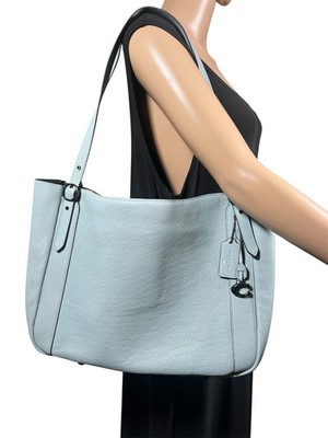 Coach Alana Tote Pebble Blue Zip Top Leather Shoulder Bag Purse C8353
