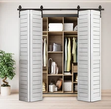 4 Doors 72" Sliding Barn Door Hardware Kit Closet Hang Style Track Rail,Black