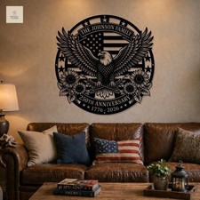 America 250th Anniversary Personalized Metal Sign Patriotic Eagle American Flag