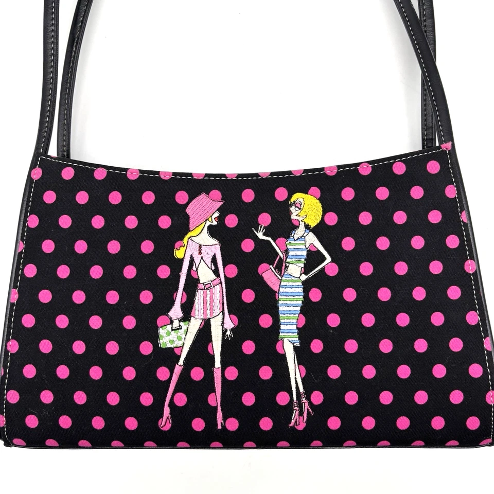 Vintage 90s Y2K Black Pink Polka Dot Downtown Girls Embroidered Shoulder Bag - Image 2 of 4