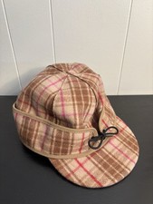 Stormy Kromer Cap Fitted Womens 7 1/4 Brown Pink Plaid Wool Made in USA