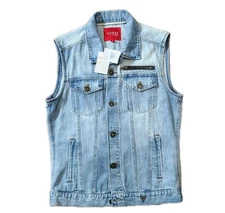 NWT Guess Doug Denim Jean Vest Sleeveless Button Front Size Medium RARE Zip