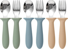 Toddler Utensils, 6 Pack Kids Silverware Set with Silicone Handle, 18/8 Stainles