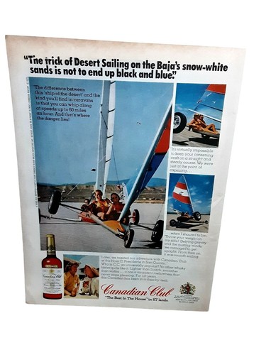1975 Canadian Club Whisky Desert Sailing Baja Vintage Print Ad 1970s Liquor