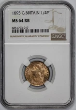 1893 Great Britain 1/4p Farthing NGC MS 64 RB